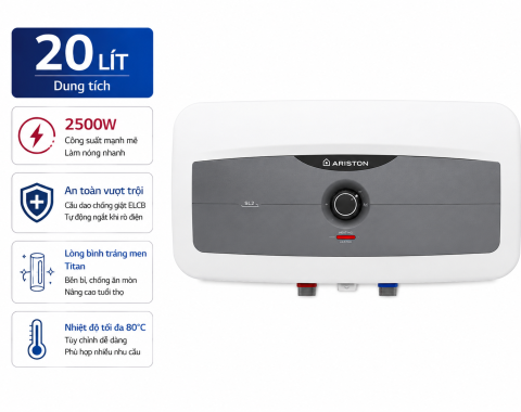 Máy nước nóng gián tiếp Ariston 20 lít 2500W SL2 20 R 2.5FE - MT