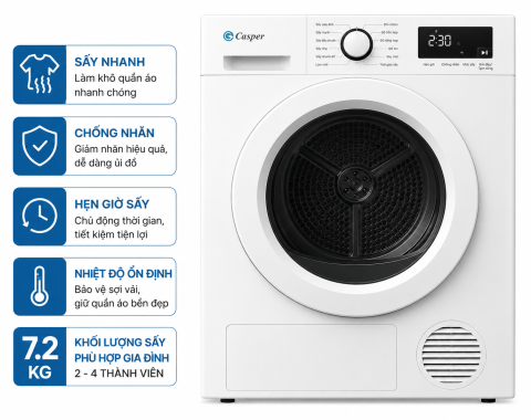 Máy sấy thông hơi Casper 7.2 Kg TD-72VWD