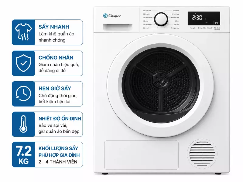 Máy sấy thông hơi Casper 7.2 Kg TD-72VWD