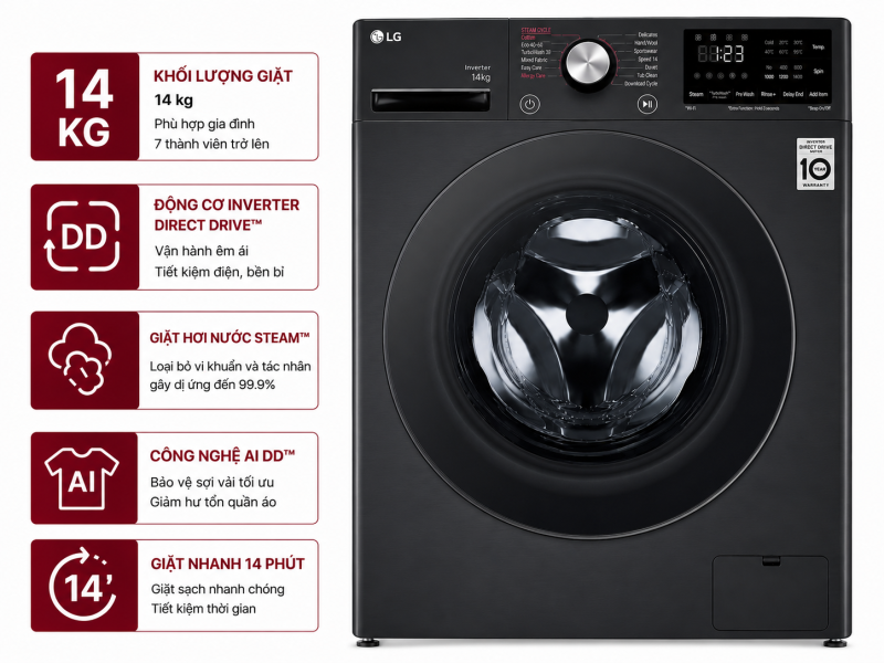 Máy giặt LG Inverter 14 kg TV2514DV3B