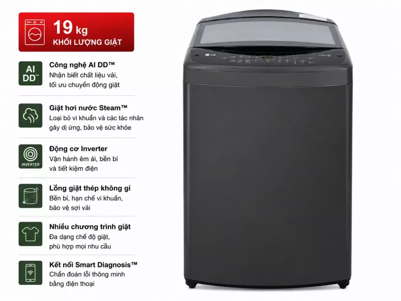 Máy giặt LG Inverter 19 kg TV2519DV7B
