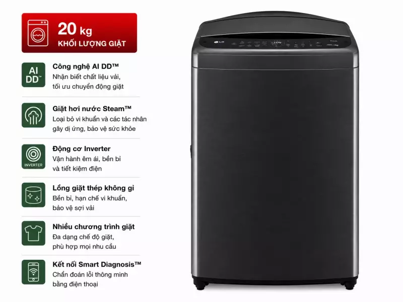 Máy giặt LG Inverter 20 kg TV2520DV7J