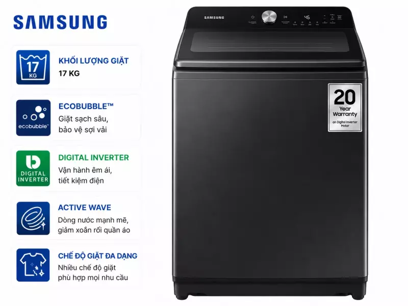 Máy giặt Samsung Ecobubble Inverter 17 kg WA17CG6442BDSV