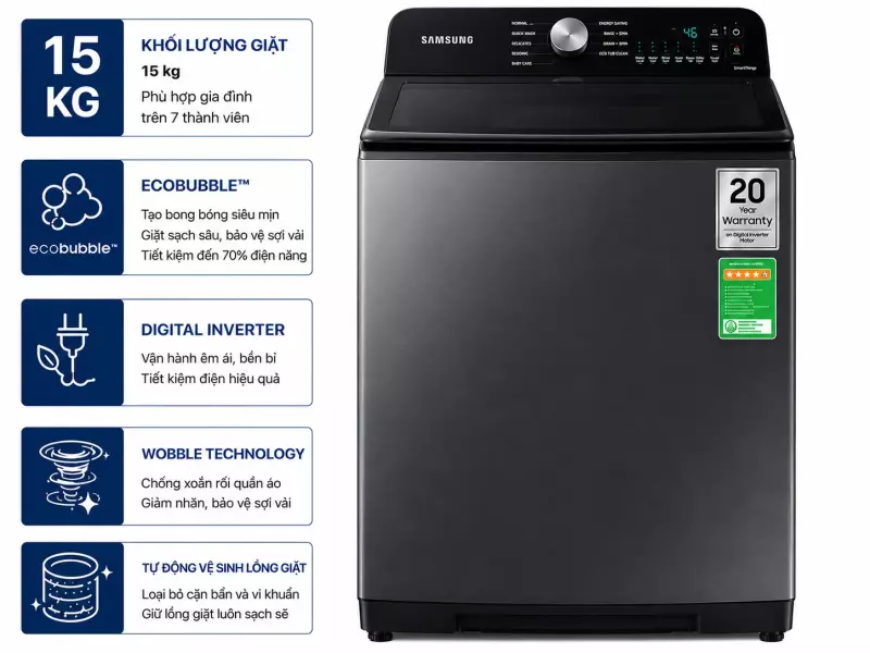 Máy giặt Samsung Inverter 15 kg WA80F15S5CSV