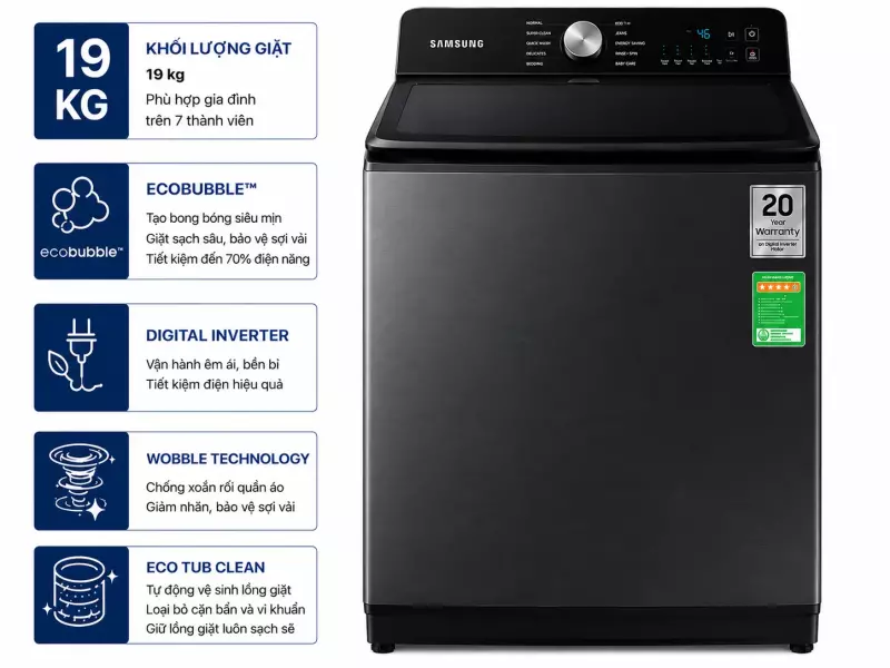 Máy giặt Samsung Inverter 19 kg WA80F19B9BSV