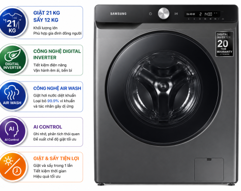 Máy giặt sấy Samsung Inverter 21 kg WD21T6500GV/SV