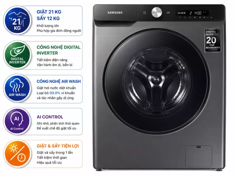 Máy giặt sấy Samsung Inverter 21 kg WD21T6500GV/SV