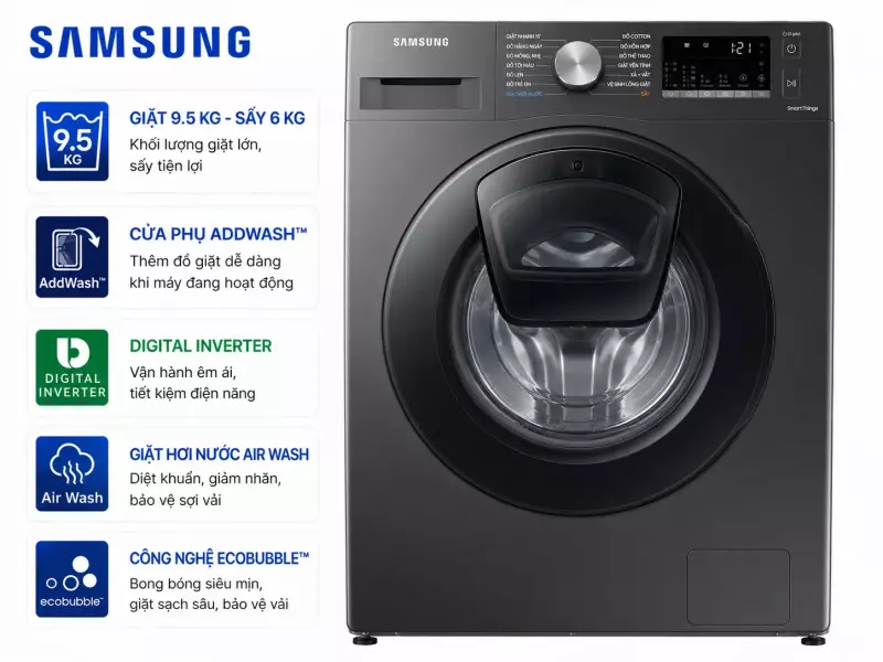 Máy giặt sấy Samsung Addwash Inverter 9.5kg WD95T754DBX/SV