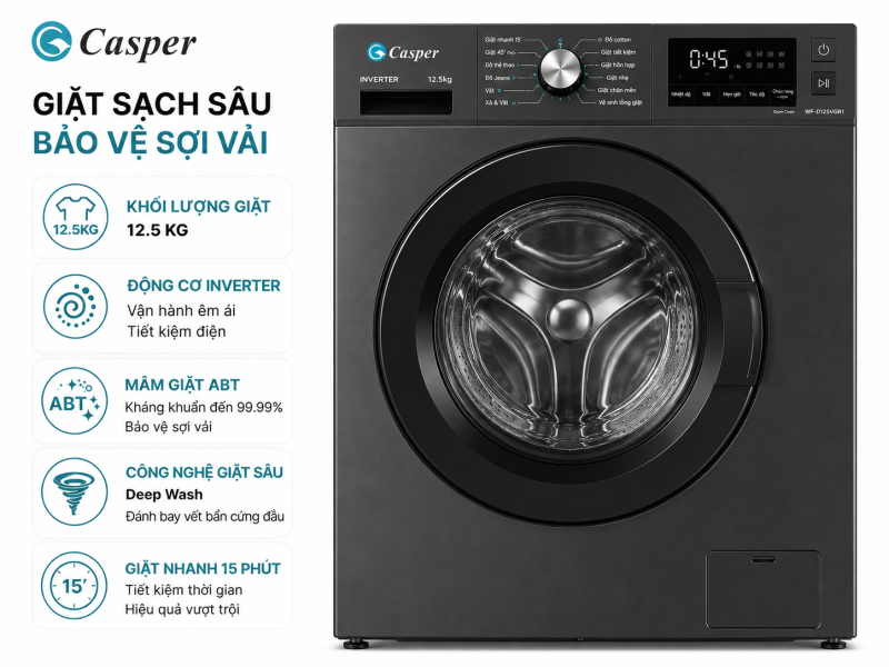 Máy giặt Casper Inverter 12.5 kg WF-D125VGR1