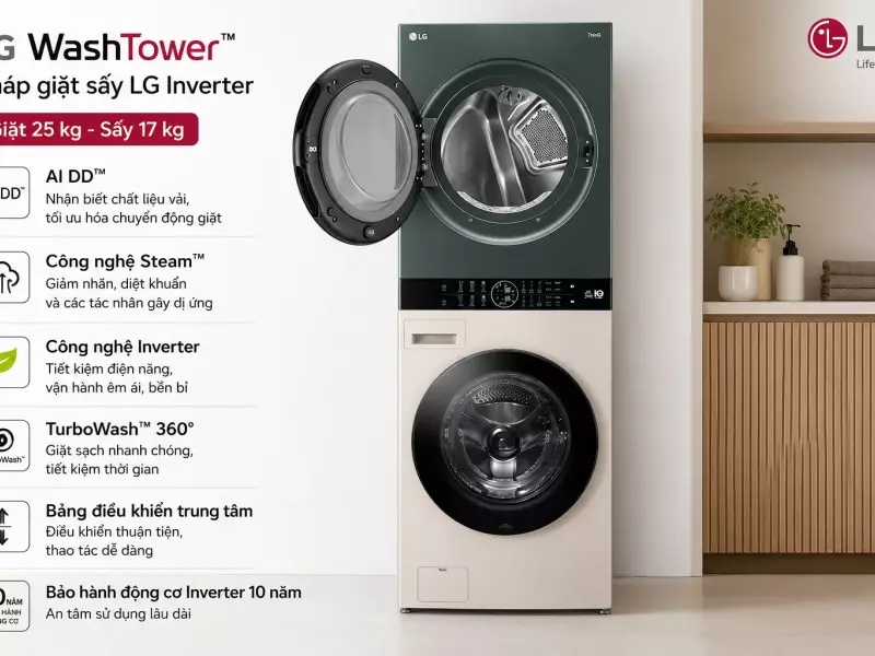 Tháp giặt sấy LG Inverter giặt 25 kg - sấy 17 kg WT2517NHEG