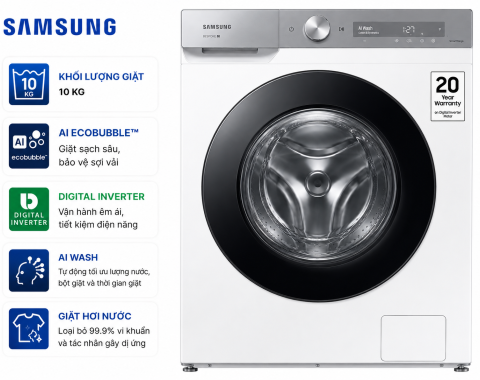 Máy giặt Samsung Bespoke AI EcoBubble Inverter 10 kg WW10DB7U34GWSV