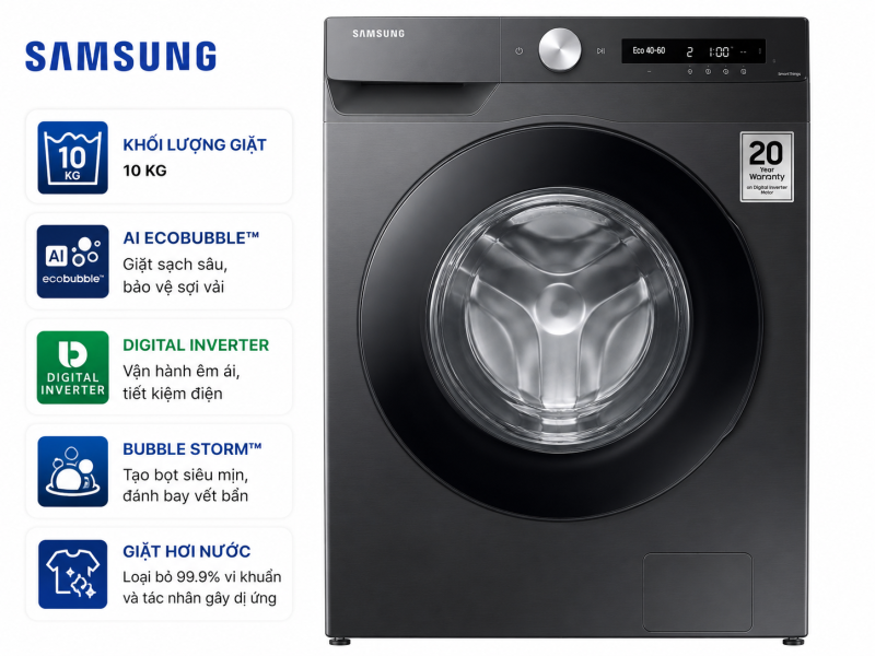 Máy giặt Samsung AI EcoBubble Inverter 10 kg WW10DG6U34LBSV