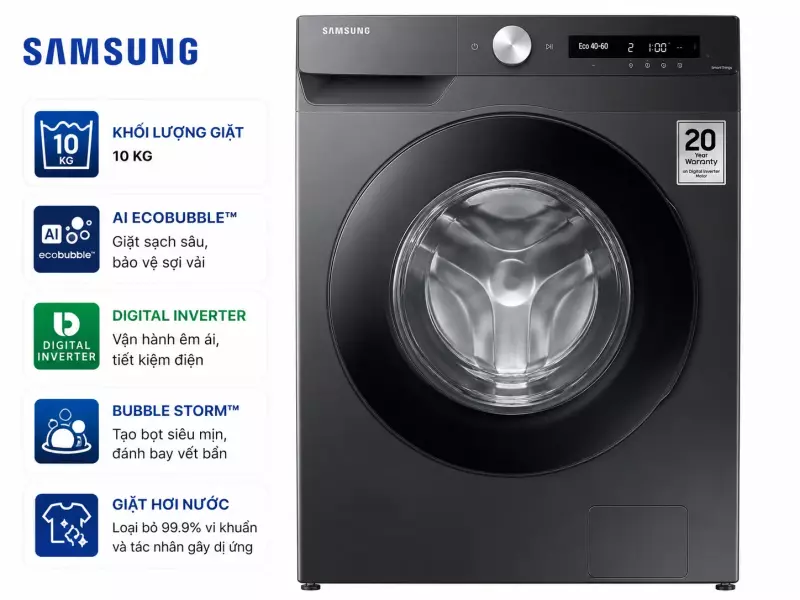 Máy giặt Samsung AI EcoBubble Inverter 10 kg WW10DG6U34LBSV