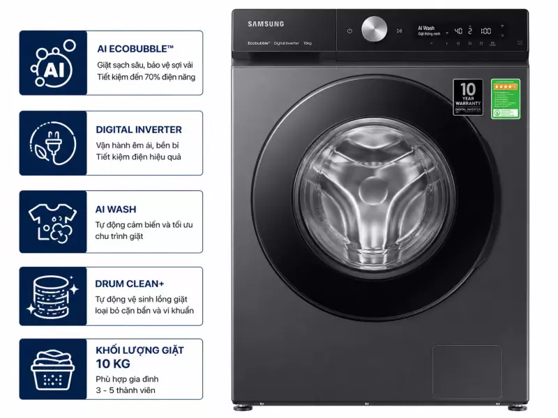 Máy giặt Samsung AI EcoBubble Inverter 10 kg WW10DG6U34LESV