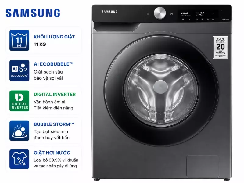 Máy giặt Samsung AI Ecobubble Inverter 11 kg WW11CGP44DSHSV
