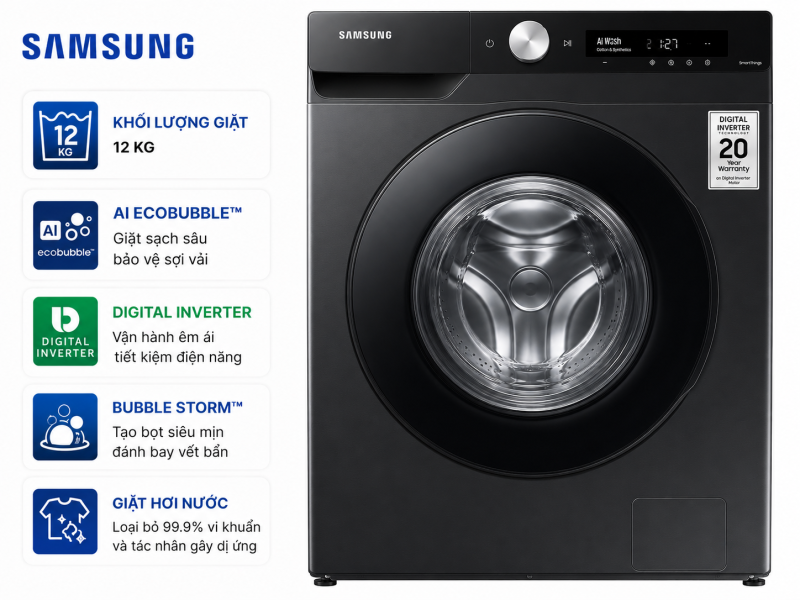 Máy giặt Samsung AI EcoBubble Inverter 12 kg WW12CGP44DSBSV