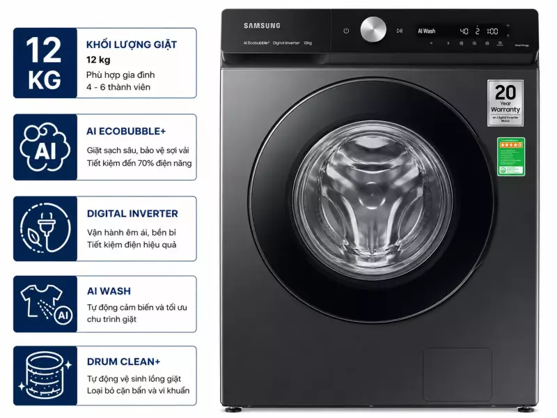 Máy giặt Samsung AI Ecobubble+ Inverter 12 kg WW12CGP44DSHSV