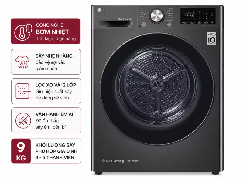 Máy sấy bơm nhiệt LG 9 Kg DVHP09B
