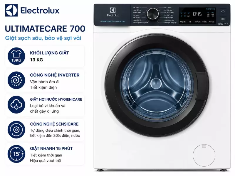 Máy giặt Electrolux UltimateCare 700 Inverter 13 kg EWF1343R7WC