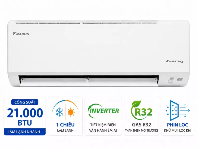 Điều hòa Daikin inverter 21000 BTU 1 chiều FTKB60ZVMV