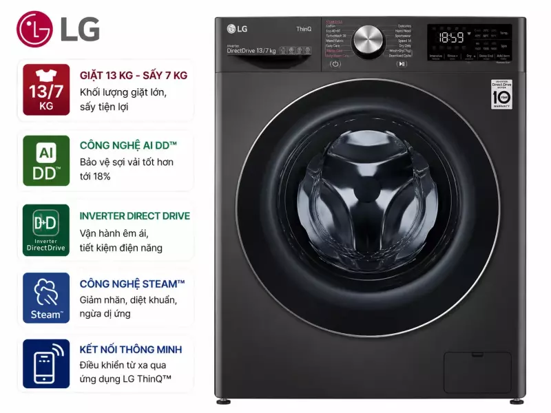 Máy giặt sấy LG Inverter 13 kg FV1413H3BA
