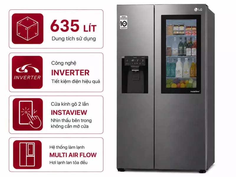 Tủ lạnh LG Inverter 635 lít Side By Side InstaView GR-G257SV