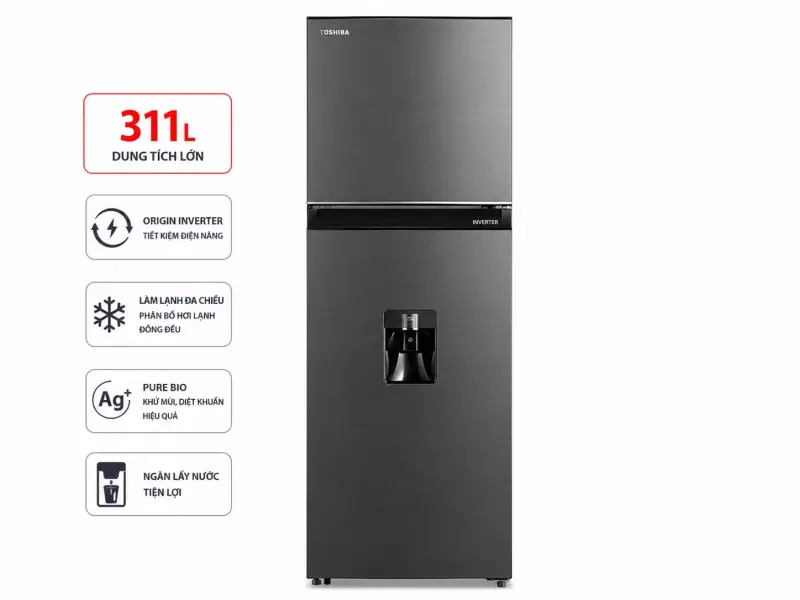Tủ lạnh Toshiba Inverter 311 lít GR-RT395WE-PMV(06)-MG