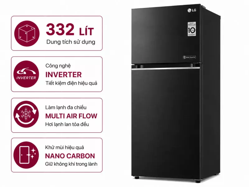 Tủ lạnh LG Inverter 332 lít LBD33BLM