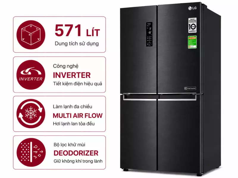 Tủ lạnh LG Inverter 571 lít Multi Door LFD58BLMA