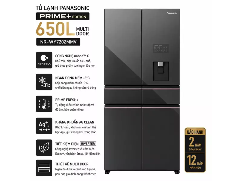 Tủ lạnh Panasonic Inverter 650 lít PRIME+ Edition Multi Door NR-WY720ZMMV
