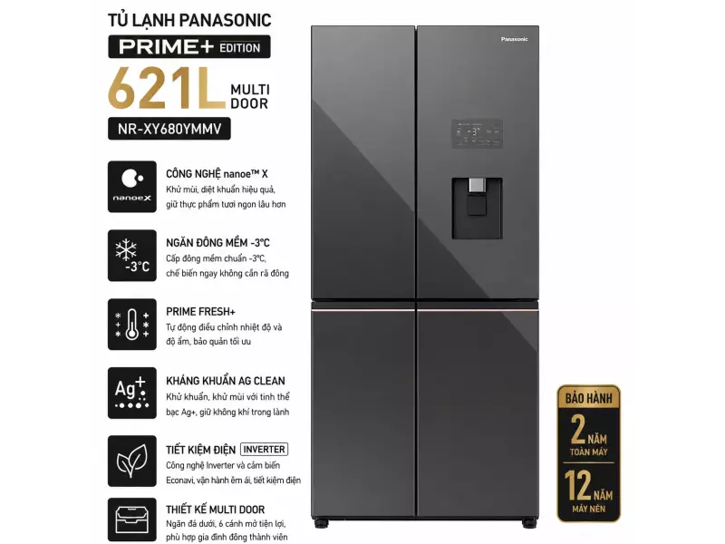 Tủ lạnh Panasonic Inverter 621 lít PRIME+ Edition Multi Door NR-XY680YMMV