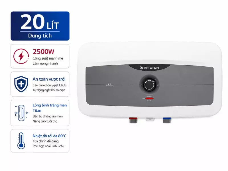 Máy nước nóng gián tiếp Ariston 20 lít 2500W SL2 20 R 2.5FE - MT