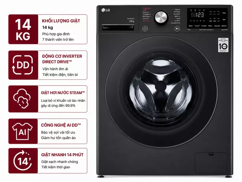 Máy giặt LG Inverter 14 kg TV2514DV3B