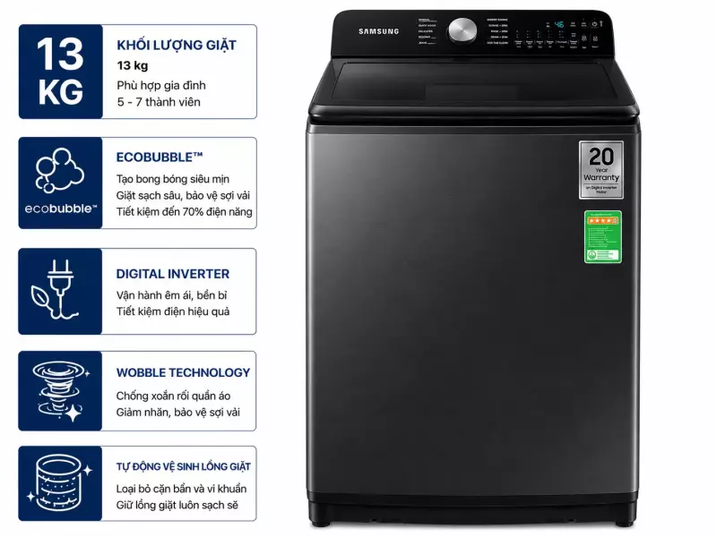 Máy giặt Samsung Inverter 13 kg WA80F13S5BSV