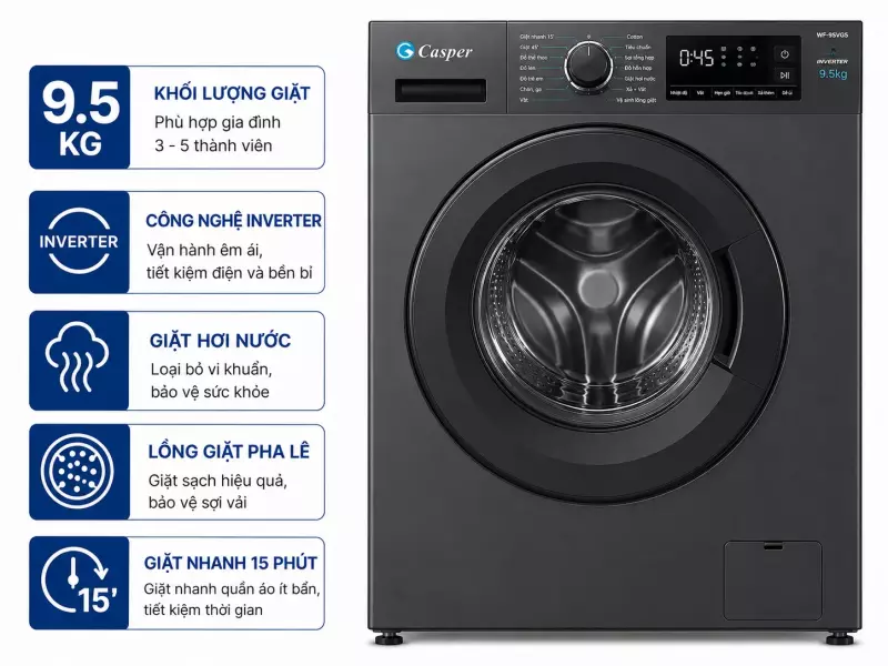 Máy giặt Casper Inverter 9.5 kg WF-95VG5
